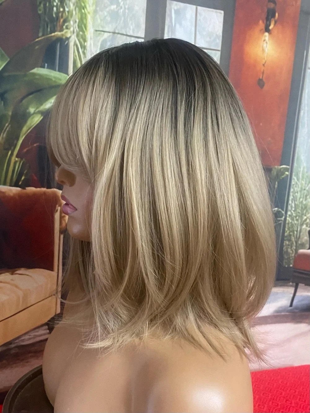 Blonde Layered Bob Wig with Side Bangs - Chic Natural Look